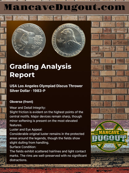1983 Olympic Silver Dollar – Complete 3 Coin Set (P D S) – AU-58 – Computer Graded