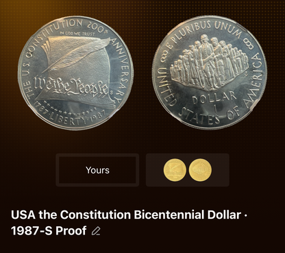1987 S U.S. Constitution 200th Anniversary Silver Dollar – Proof Cameo