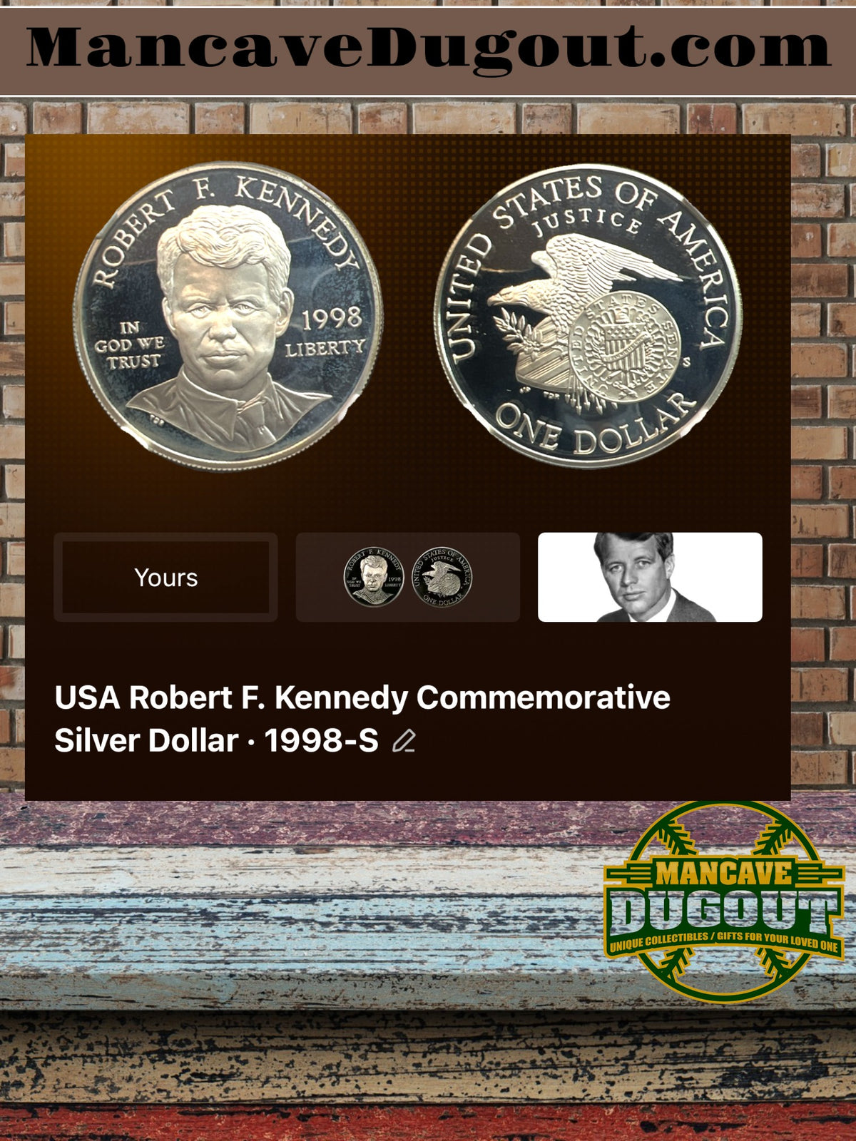 1998 S Robert F. Kennedy Commemorative Silver Dollar – Proof Cameo