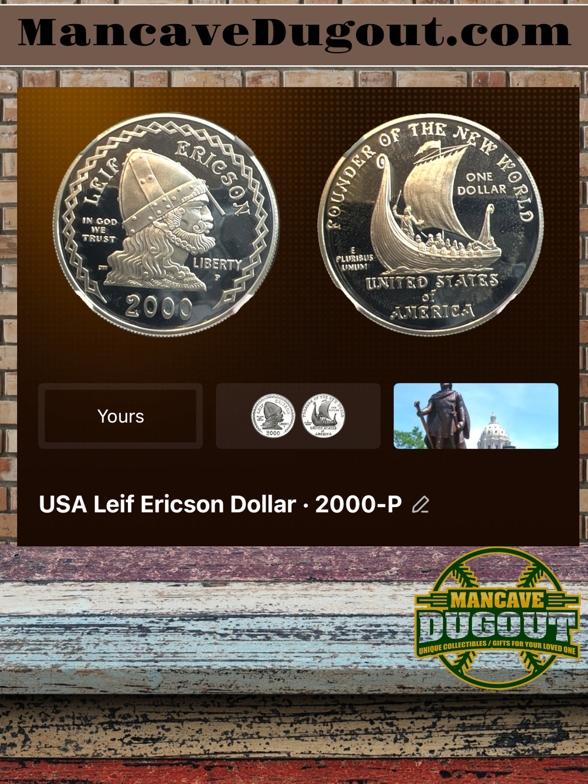 2000 P Leif Ericson Millennium Commemorative Silver Dollar – Proof Cameo