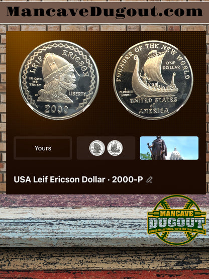 2000 P Leif Ericson Millennium Commemorative Silver Dollar – Proof Cameo