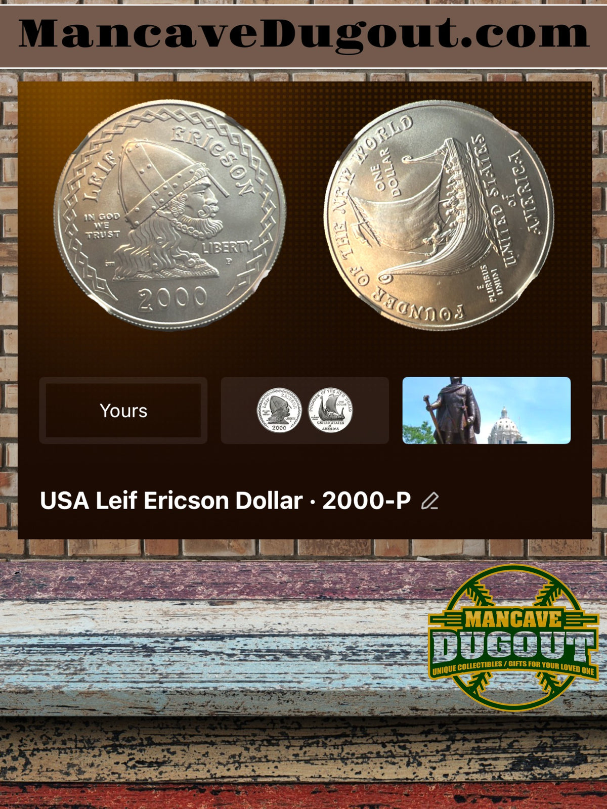2000 P Leif Ericson Millennium Commemorative Silver Dollar – Uncirculated