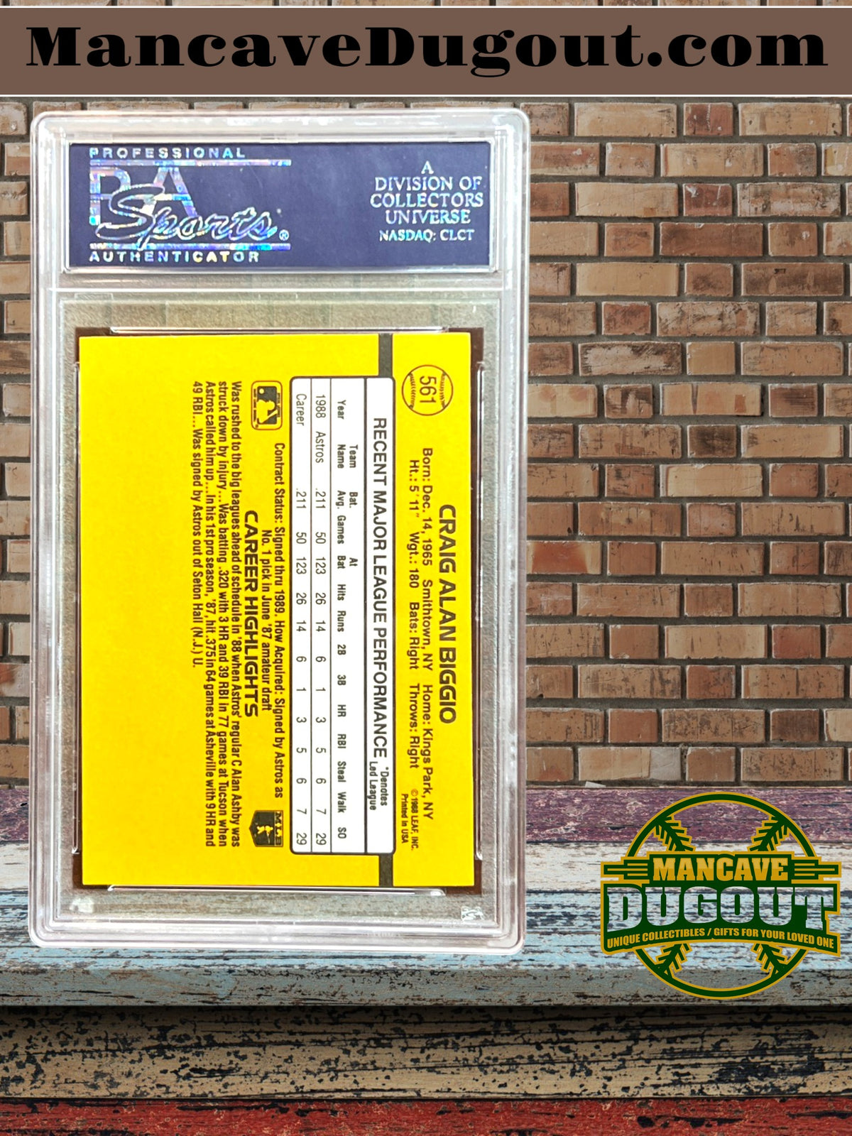 1989 Donruss #561 Craig Biggio RC — PSA 10 Gem Mint - Hall of Famer • Iconic Rookie • Pop Driven ’80s Classic