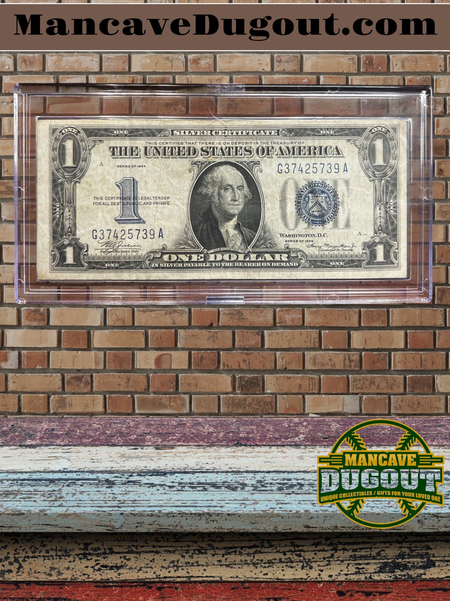 1934 $1 Silver Certificate – “Funny Back” – VF+ Good Color – No Tears/Pinholes – Sealed in Premium BCW Hard Display Case