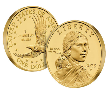 2025 - 25th Anniversary Sacagawea Golden Dollar 24K One Half-Ounce Gold Proof Coin