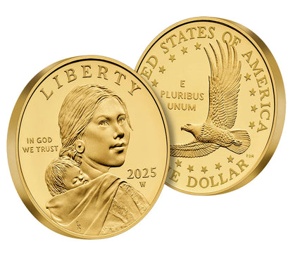 2025 - 25th Anniversary Sacagawea Golden Dollar 24K One Half-Ounce Gold Proof Coin