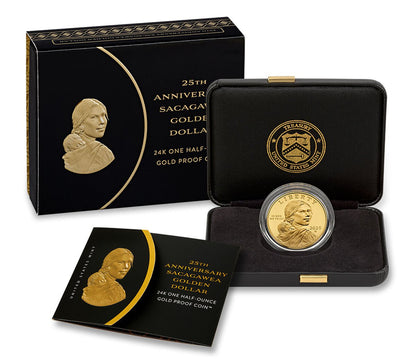 2025 - 25th Anniversary Sacagawea Golden Dollar 24K One Half-Ounce Gold Proof Coin