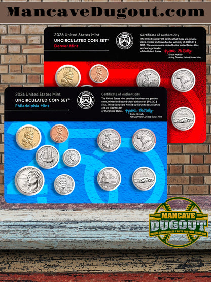 2026 U.S. Mint Uncirculated Coin Set® – Complete D & P Mint Cards (20 Coins Total)