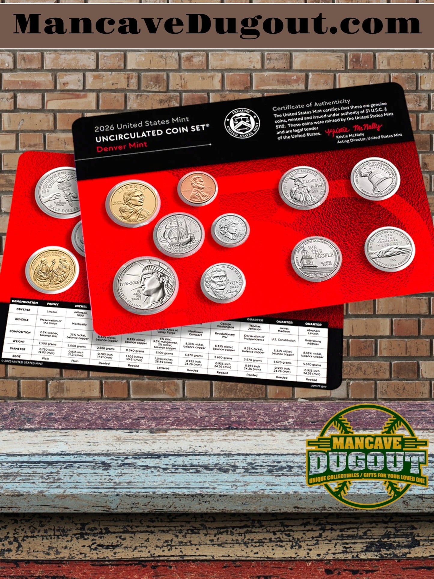 2026 U.S. Mint Uncirculated Coin Set® – Complete D & P Mint Cards (20 Coins Total)
