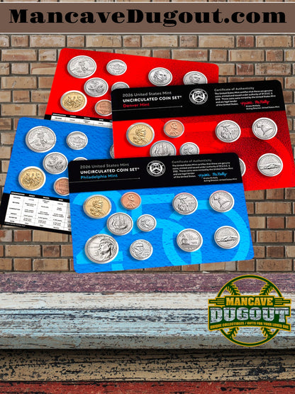 2026 U.S. Mint Uncirculated Coin Set® – Complete D & P Mint Cards (20 Coins Total)