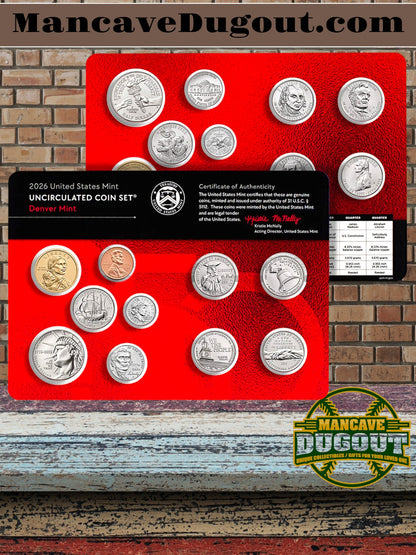 2026 U.S. Mint Uncirculated Coin Set® – Complete D & P Mint Cards (20 Coins Total)