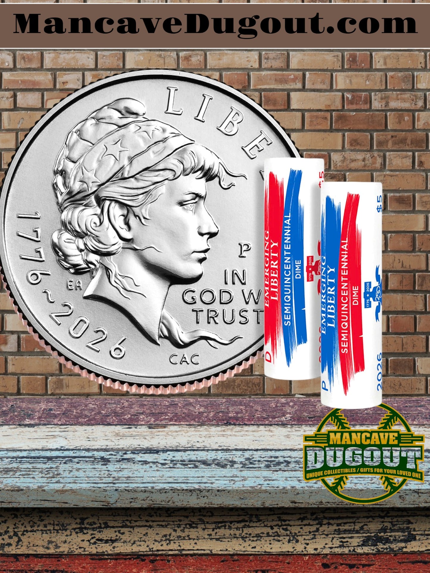 2026 Semiquincentennial Dime Rolls – Emerging Liberty Design – P & D Mint Two Roll Set