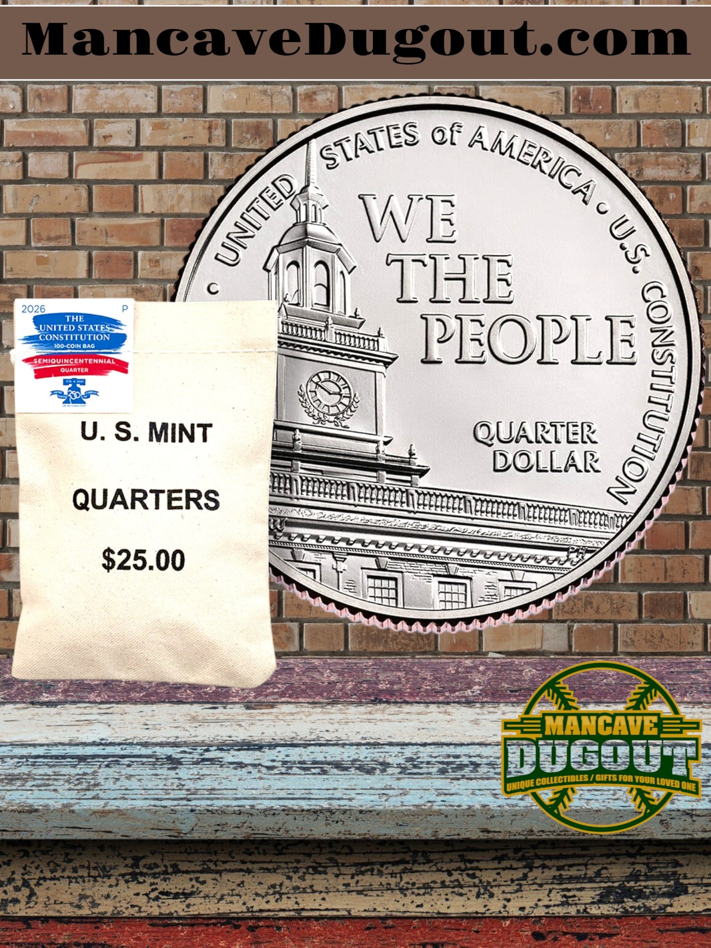 2026 Semiquincentennial Quarters – U.S. Constitution – 100 Coin Bag (P)