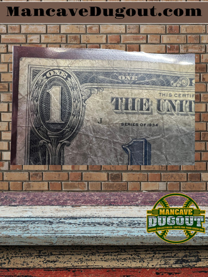 1934 $1 Silver Certificate – “Funny Back” – Historic U.S. Currency (Good+) Circulated  – Sealed in Premium BCW Hard Display Case