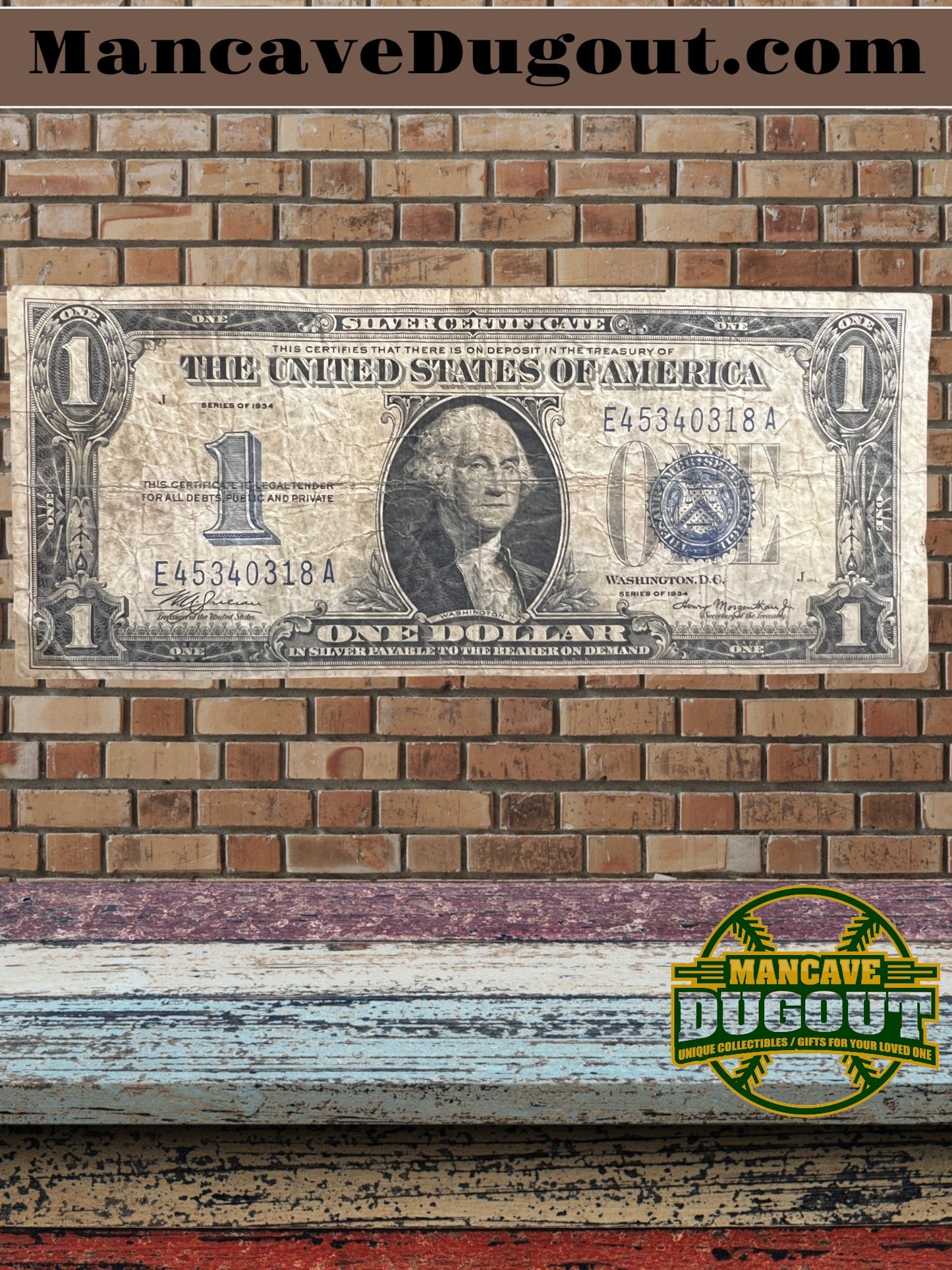 1934 $1 Silver Certificate – “Funny Back” – Historic U.S. Currency (Good+) Circulated  – Sealed in Premium BCW Hard Display Case