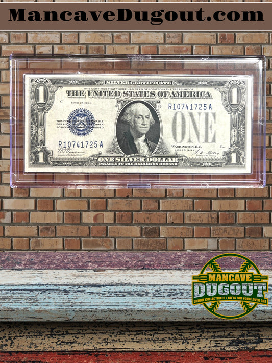 1934 $1 Silver Certificate – “Funny Back” – EX+ Crisp – Sharp Corners – Bright Ink – Sealed in Premium BCW Hard Display Case (Copy)
