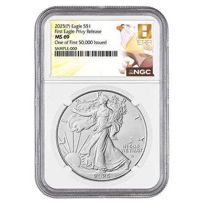 2025 (P) $1 American Silver Eagle First Eagle Privy Releases One of First 50,000 NGC MS69