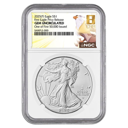 2025 (P) $1 American Silver Eagle First Eagle Privy Releases One of First 50,000 GEM BU