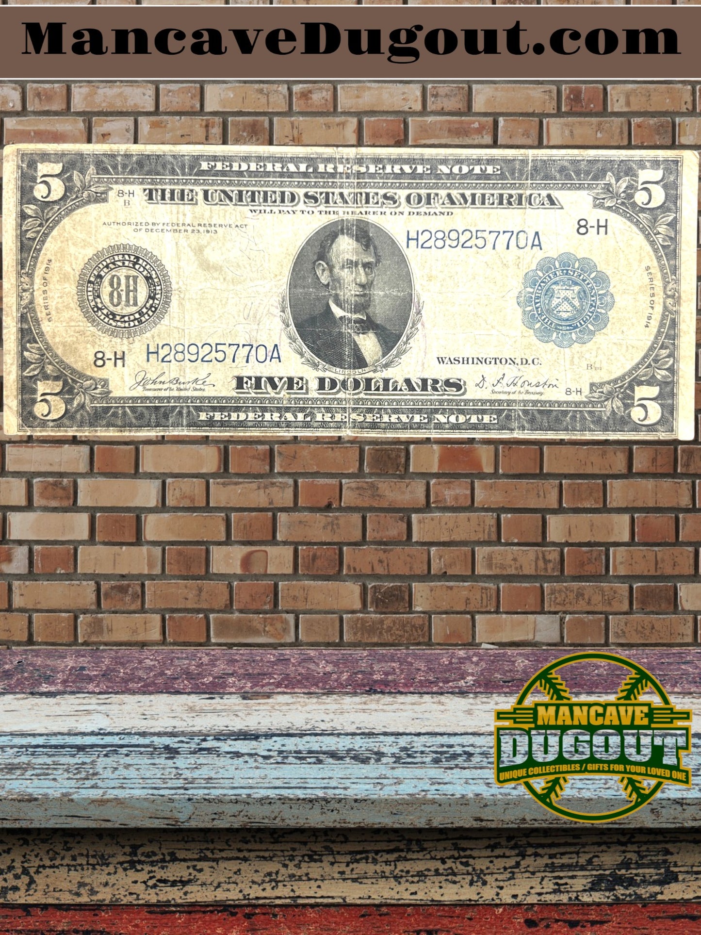 1914 $5 Federal Reserve – Large Size – St. Louis District – 8 H • Fr. 770A