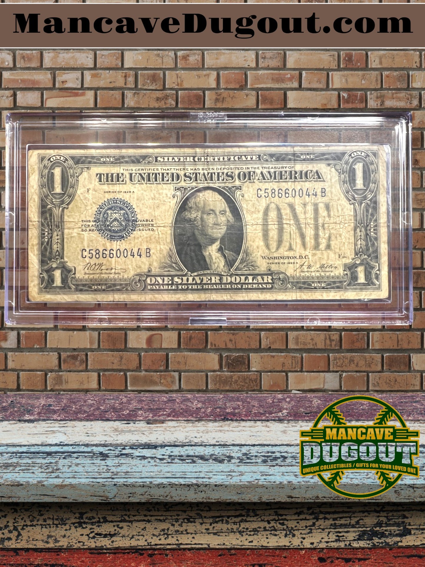 1934 $1 Silver Certificate – “Funny Back” – Historic U.S. Currency (Good+) Circulated  – Sealed in Premium BCW Hard Display Case (Copy)