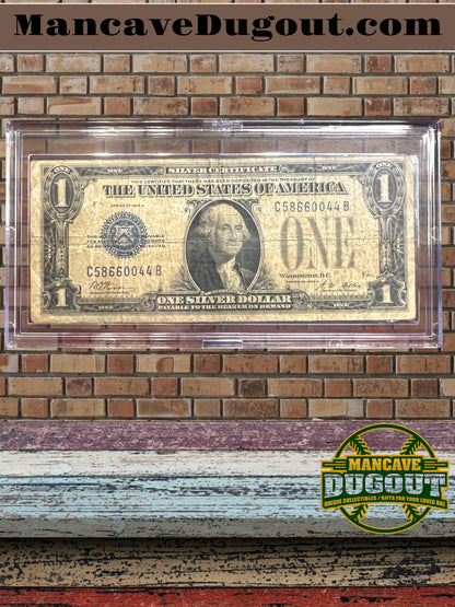 1934 $1 Silver Certificate – “Funny Back” – Historic U.S. Currency (Good+) Circulated  – Sealed in Premium BCW Hard Display Case (Copy)