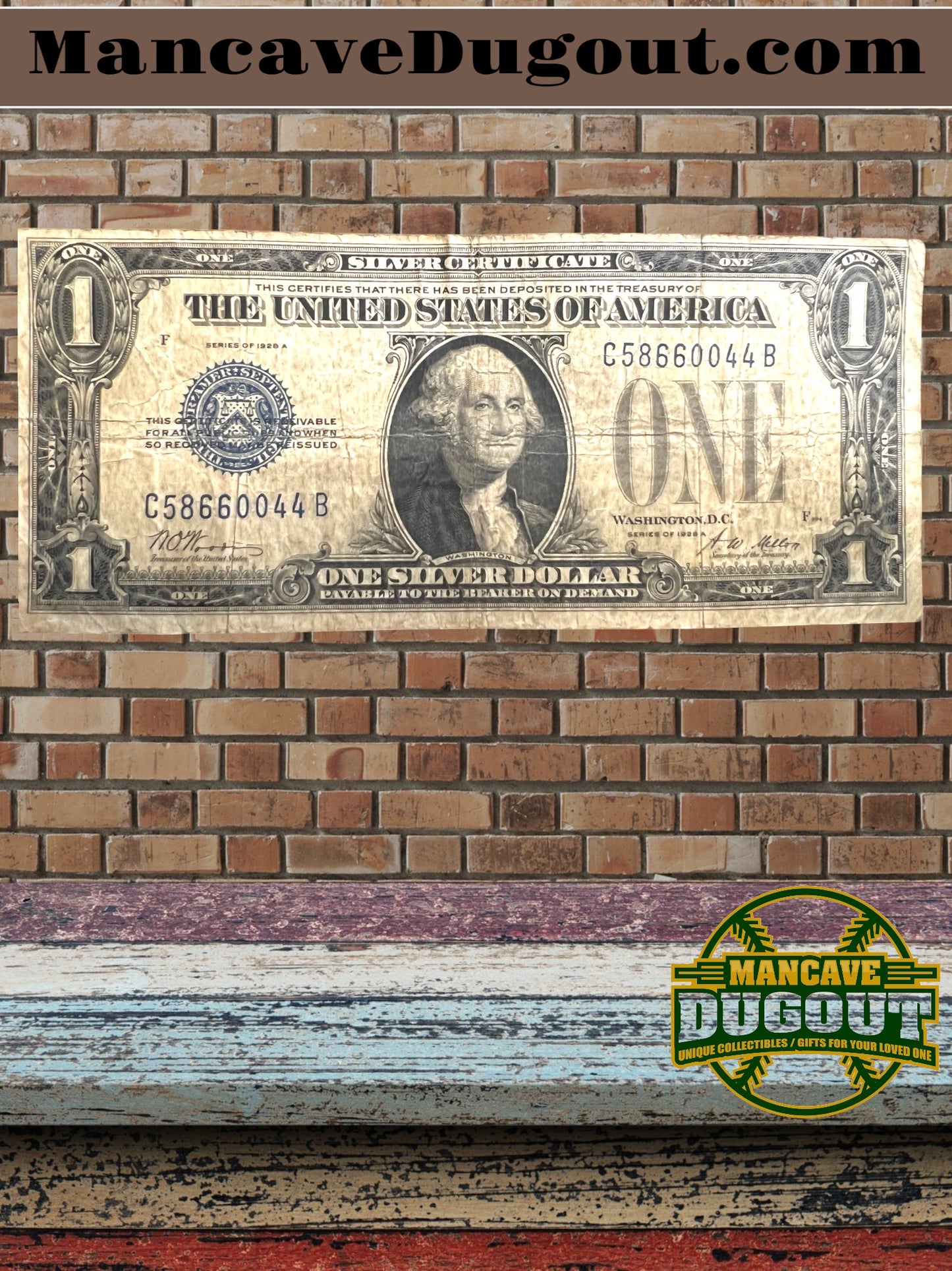 1934 $1 Silver Certificate – “Funny Back” – Historic U.S. Currency (Good+) Circulated  – Sealed in Premium BCW Hard Display Case (Copy)