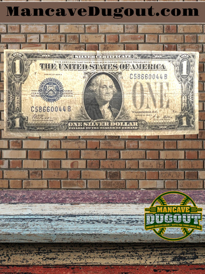 1934 $1 Silver Certificate – “Funny Back” – Historic U.S. Currency (Good+) Circulated  – Sealed in Premium BCW Hard Display Case (Copy)