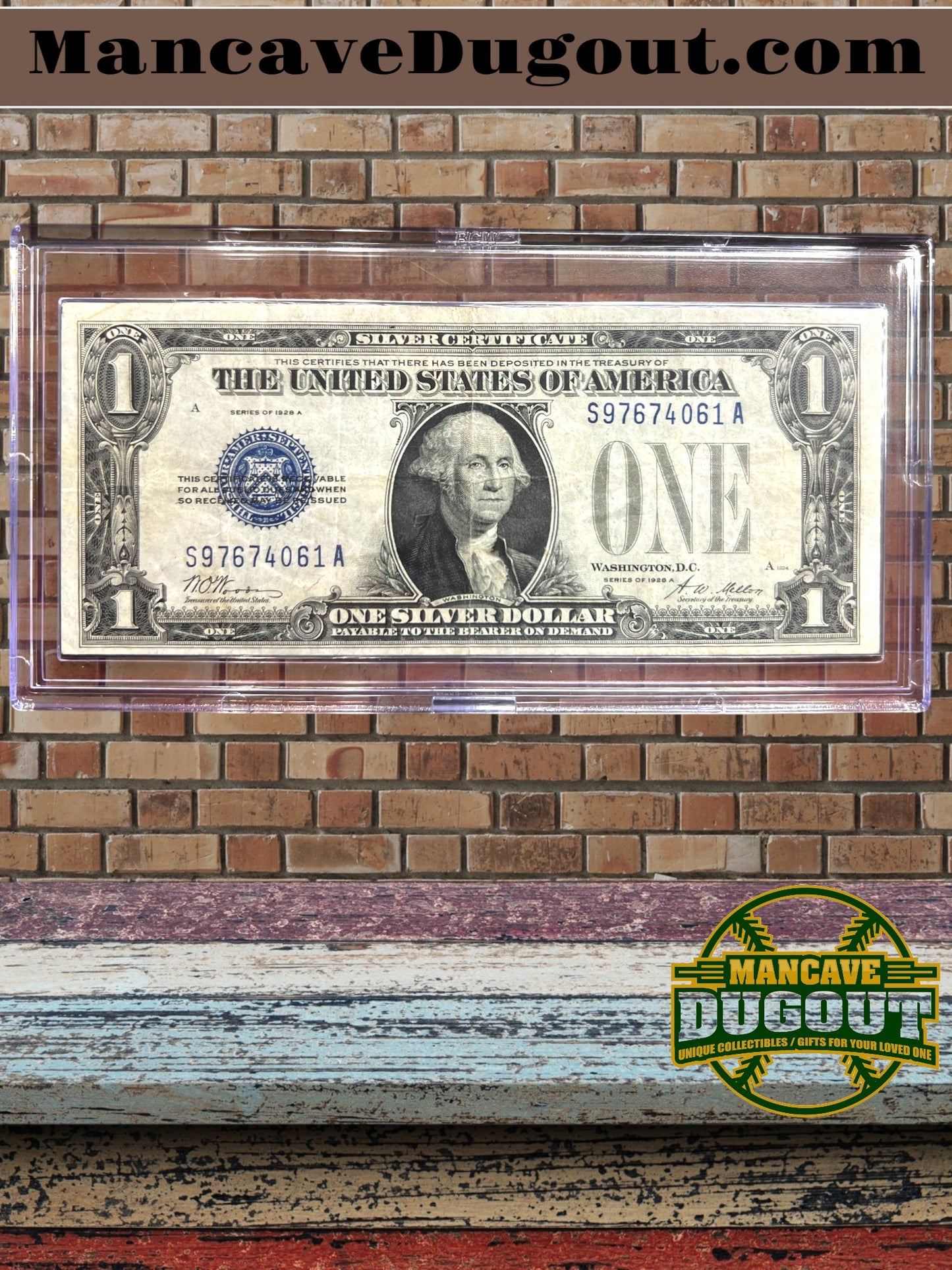 1934 $1 Silver Certificate – “Funny Back” – VF+ Good Color – No Tears/Pinholes – Sealed in Premium BCW Hard Display Case (Copy)