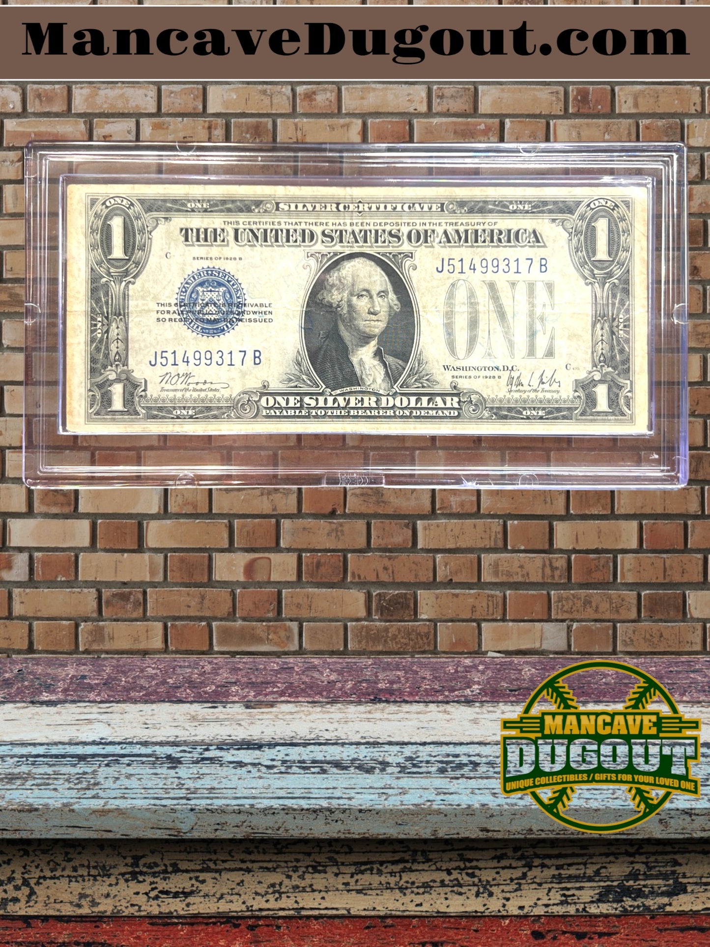 1928 $1 Silver Certificate – “Funny Back” – VF+ Good Color – No Tears/Pinholes – Sealed in Premium BCW Hard Display Case-9317B