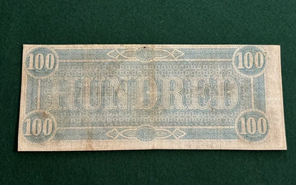 1864 Confederate States of America $100 Dollar Note Currency-High Grade Richmond