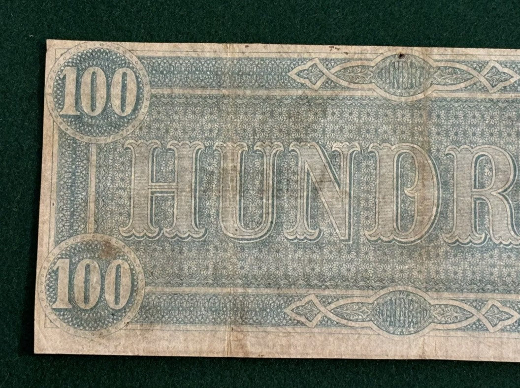 1864 Confederate States of America $100 Dollar Note Currency-High Grade Richmond