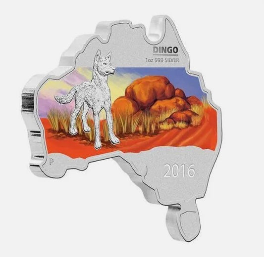 2016 Australia MAP SHAPED COIN SERIES Dingo 1 OZ SILVER proof COIN - ONLY 6000!!!