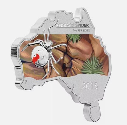 2015 - Australia MAP SHAPED COIN SERIES  Redback Spider 1 OZ SILVER proof COIN - ONLY 6000!!!