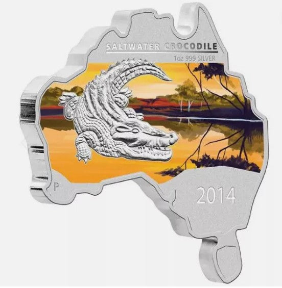 2014 Crocodile Australian Map Shaped 1oz Pure Silver Coin - ONLY 6000!!!