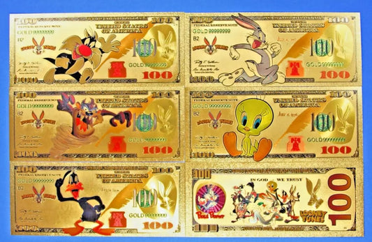 Looney Tunes 24k Gold Foil Bugs Bunny & Friends Banknotes Set Anime Characters