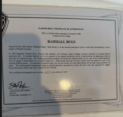 Bugs Bunny Baseball Bugs L/E Animated Cel Signed Friz Freleng 1990-#649/1200