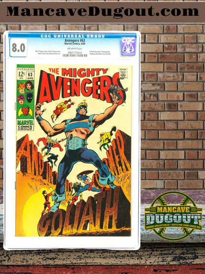 The Avengers #63 (Marvel, 1969) — CGC 8.0 VF (Off White Pages) - Hawkeye Becomes Goliath