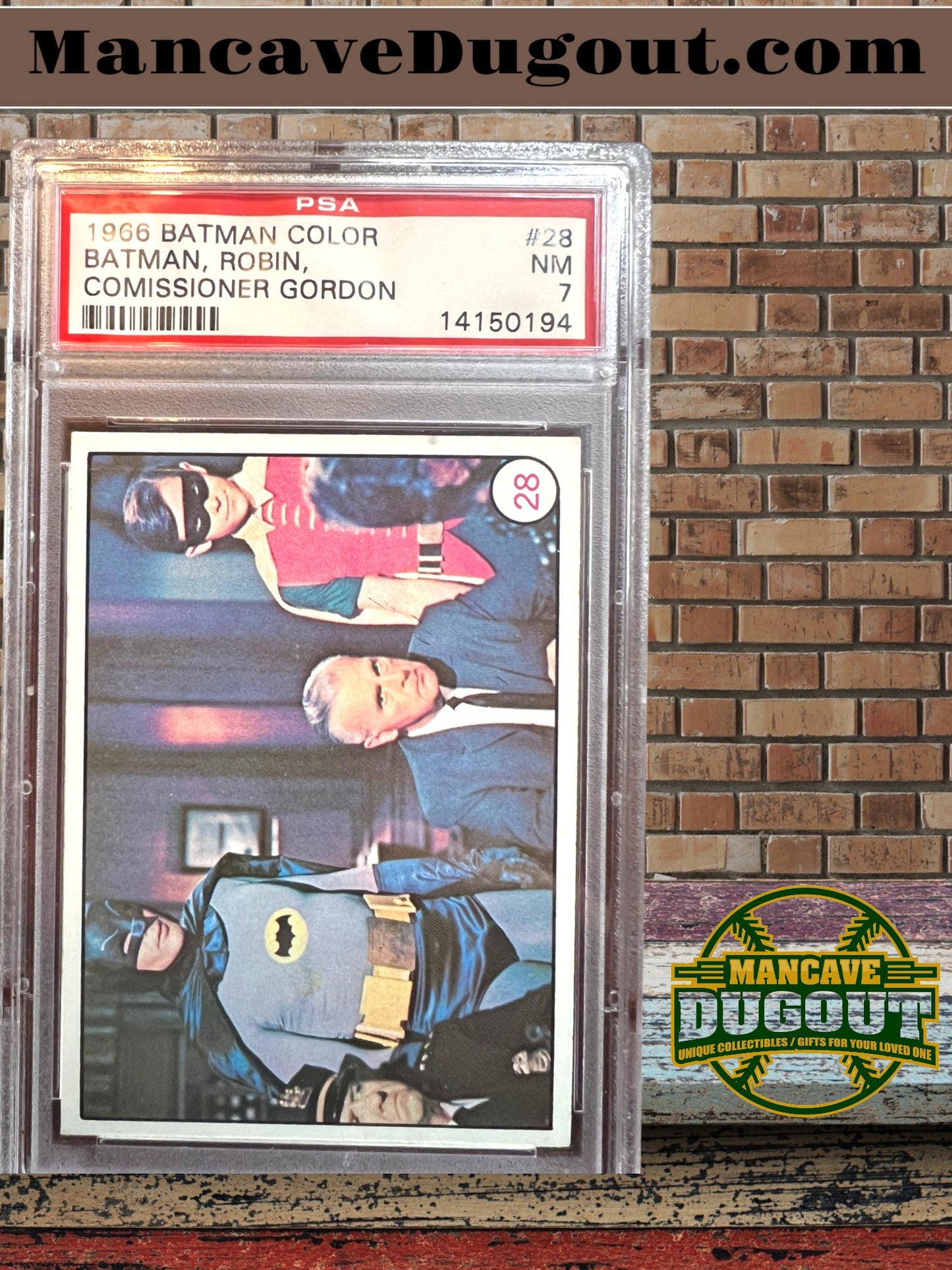 1966 Topps Batlaffs #28 – Batman & Robin & Commissioner - PSA 7