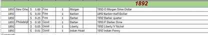 1892 Coin Set - C