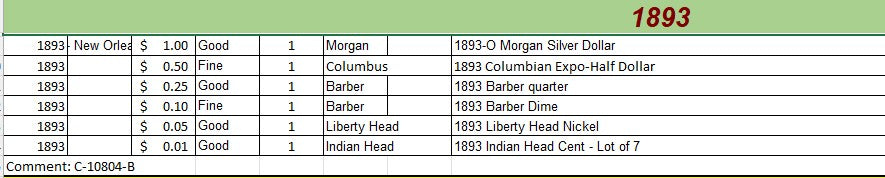 1893 Coin Set - B