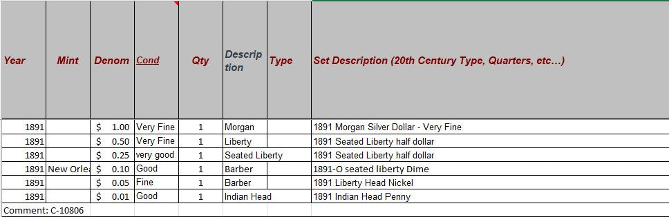 1891 Coin Set - C