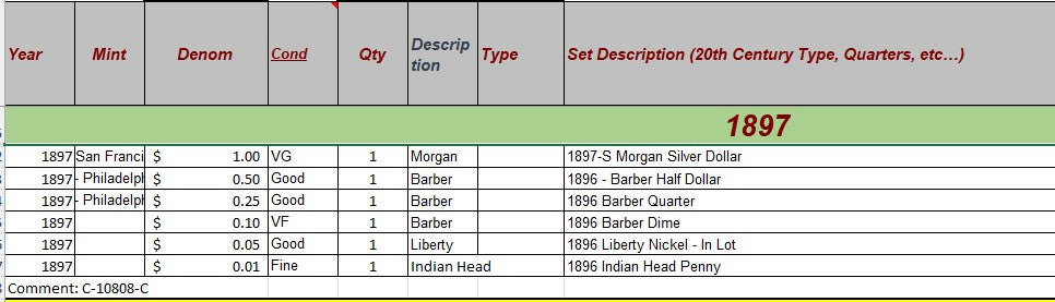 1897 Coin Set - C