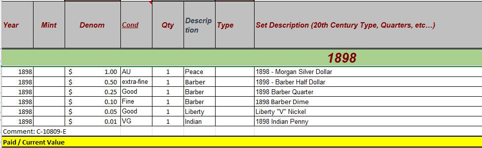 1898 Coin Set - E