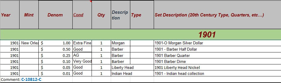 1901 Coin Set - C