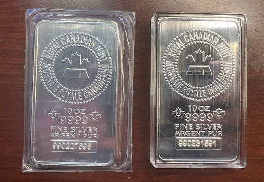 10 oz. .9999 Fine Silver Bar - Royal Canadian Mint