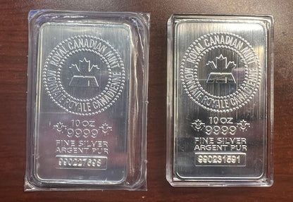 10 oz. .9999 Fine Silver Bar - Royal Canadian Mint