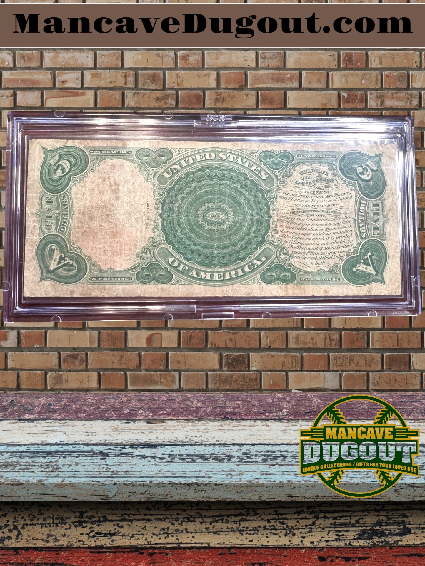 1907 US $5 Note  Legal Tender - Woodchopper  Currency