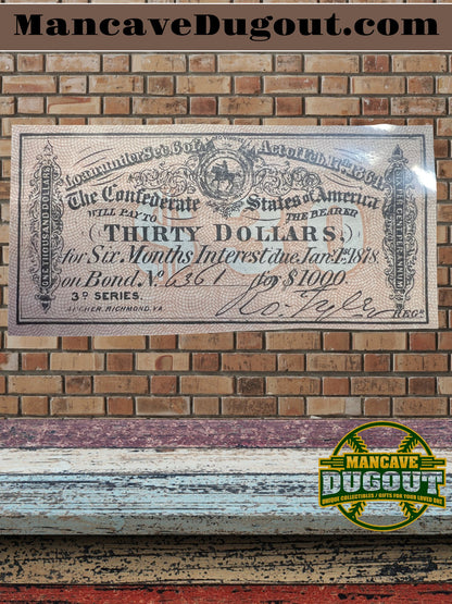 1864 $30 Thirty Dollars Confederate States of America Richmond CSA Bank Note Bond