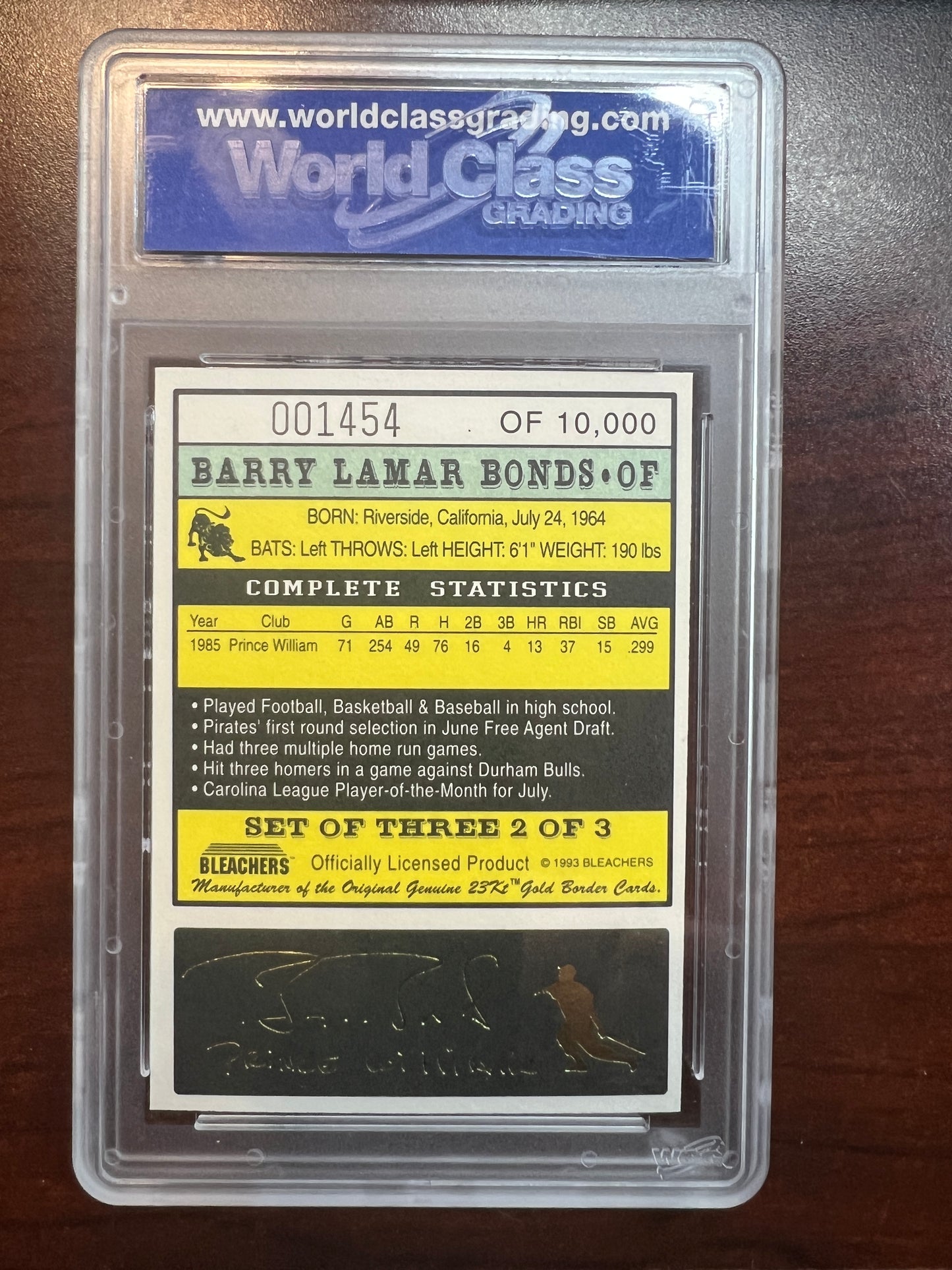1993 Bleachers 23KT Gold Border #2 Barry Bonds WCG 10 - Pirates-1454