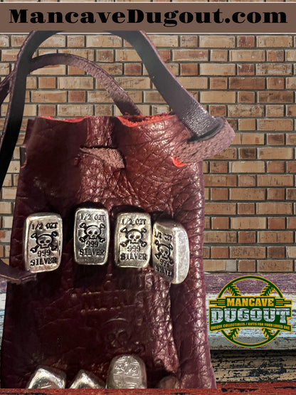 2018 Silver “Pirate Pouch” – 5 oz Total • 10 × 1/2 oz Rounds • Leather Drawstring Bag-DB